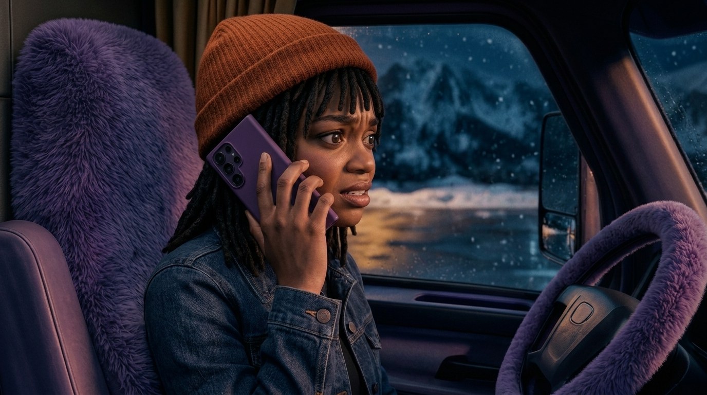 Amara takes an urgent dispatch call as snow closes in
